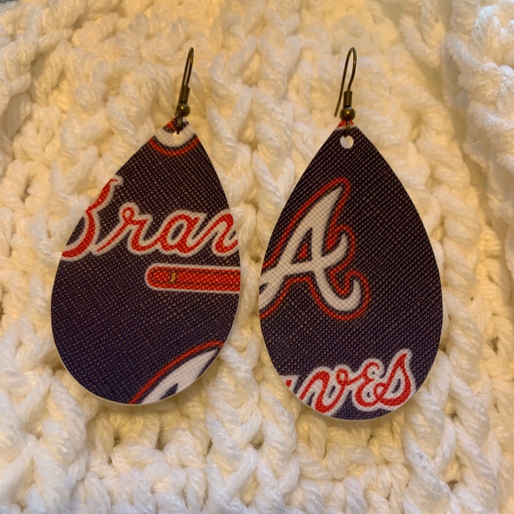 Atlanta braves faux leather teardrop earrings! - Picture 2 of 2